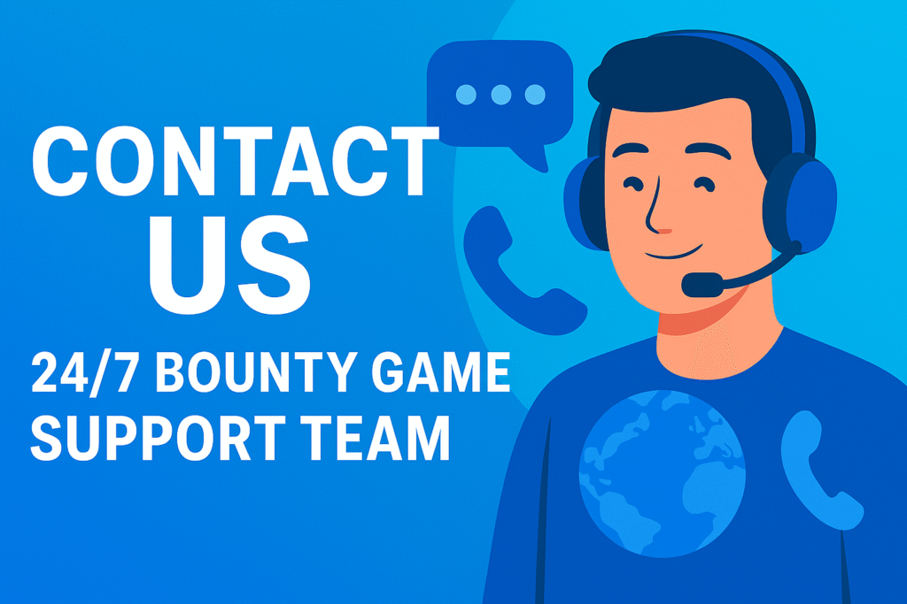 Bounty Game Contact Us banner with headset, phone and chat icons