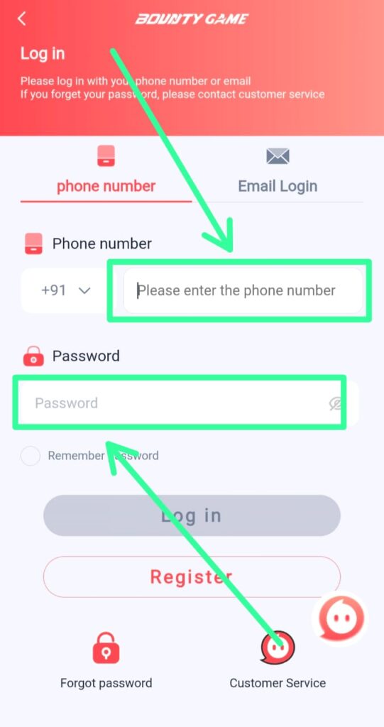 Bounty Game App Login Screen – Secure Login to Your Account