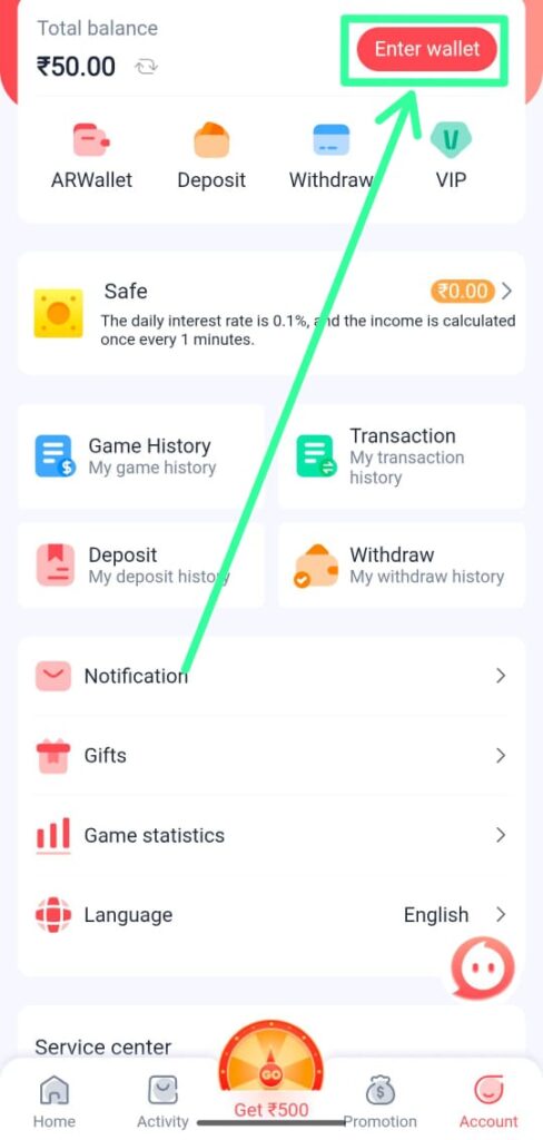 Bounty Game Wallet Section – Deposit and Withdraw Funds